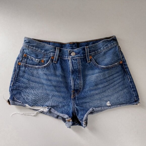 Levi's 501 Shorts Size 28 Blue Button Fly Denim Cutoff Cotton - Picture 1 of 12